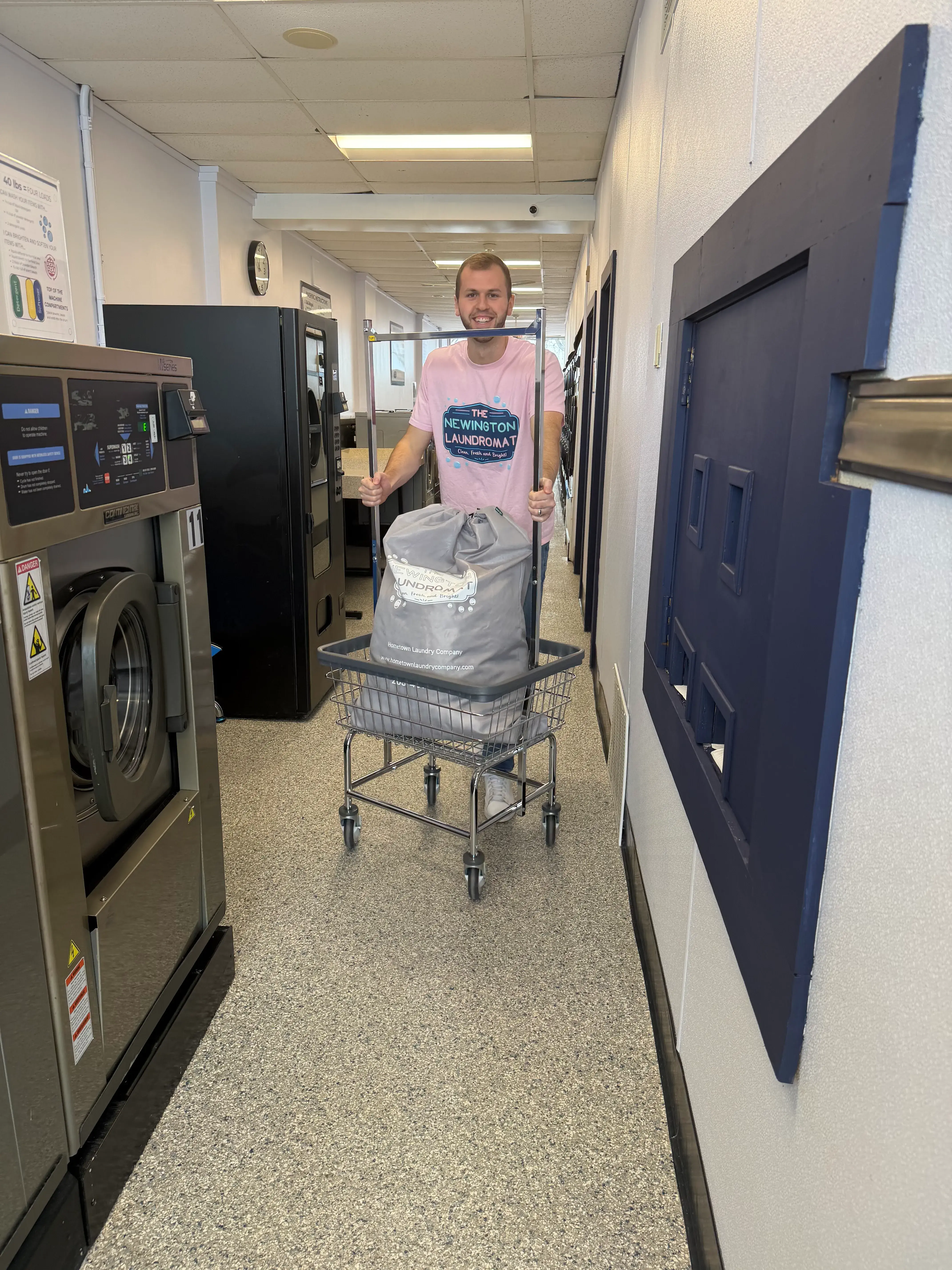 Pushing Laundry Cart